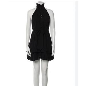 Twelfth Street by Cynthia Vincent Mini Dress 12 Black Eyelet Halter Neck Ruffles